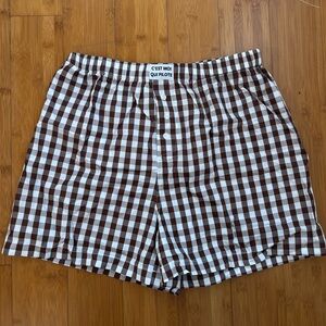 c'est moi qui pilote brown and white gingham boxer shorts